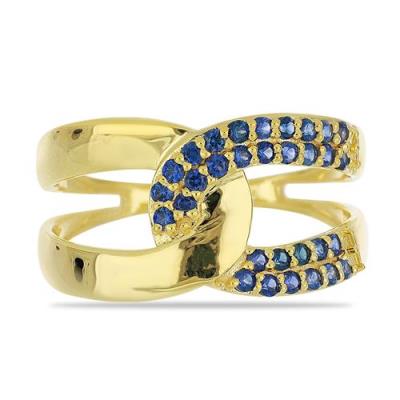 BUY 925 STERLING SILVER BLUE SAPPHIRE GEMSTONE RING – GOLD PLATED CROSSOVER DESIGN | JEWELPIN